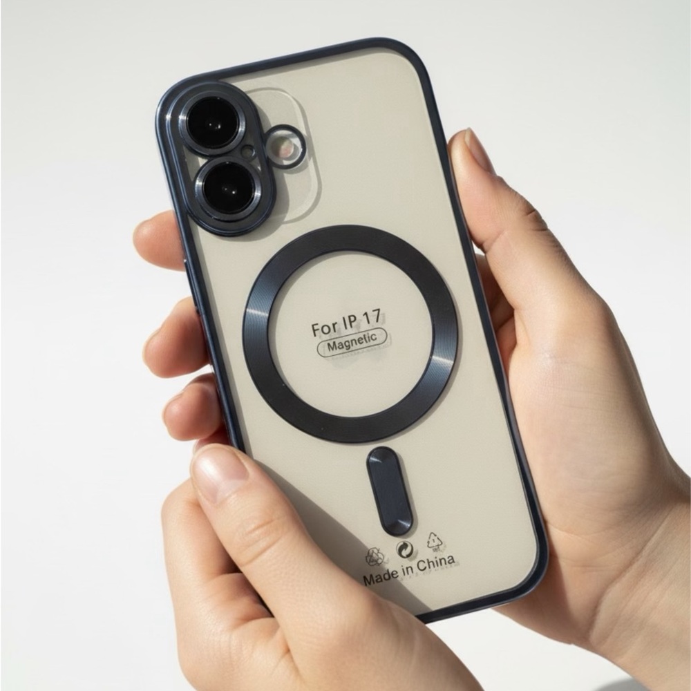 Magnetic Clear Phone Case for iPhone 17 - Cream with Black Trim